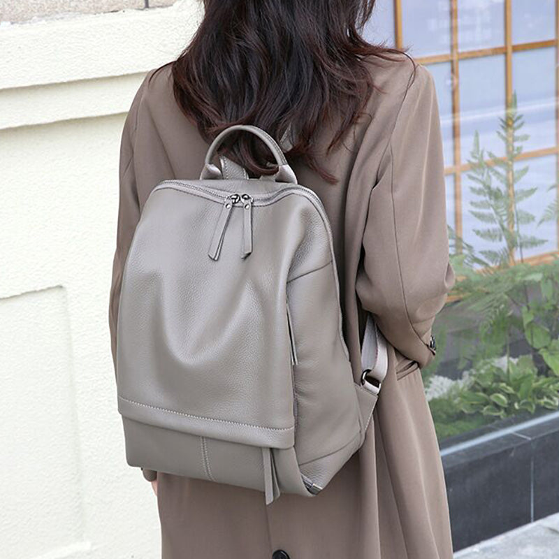 Genuine Cowhide Womens Backpack,Pebbled Grain Vertical Rucksack,Large Capacity Multi Compartment Daily Travel Shoulder Bag