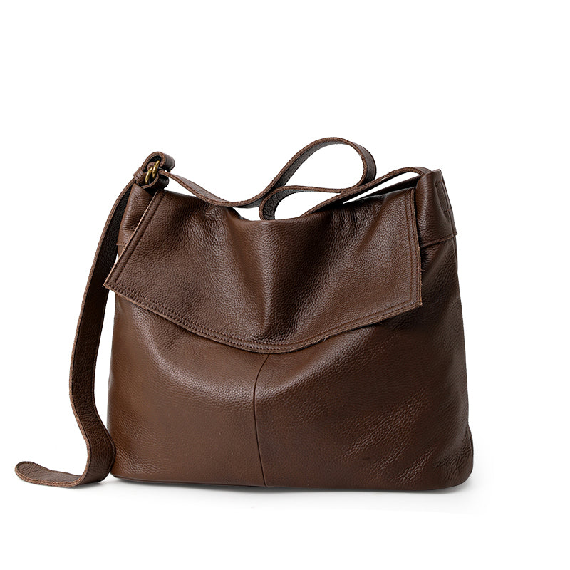 Genuine Cowhide Womens Flap Shoulder Tote,Pebbled Grain Large Capacity Hobo,Multi Compartment Crossbody Carry Bag
