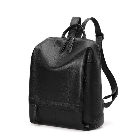 Genuine Cowhide Women's Backpack, Pebbled Grain Vertical Rucksack, Large Capacity Multi-Compartment Daily Travel Shoulder Bag