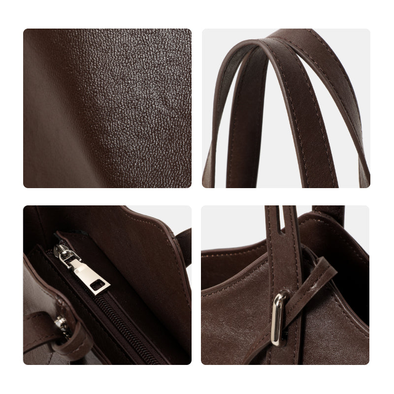 Genuine Cowhide Women Tote Bag,Oil Wax Grain Leather Shoulder Bag,Adjustable Strap Large Capacity Work Handbag