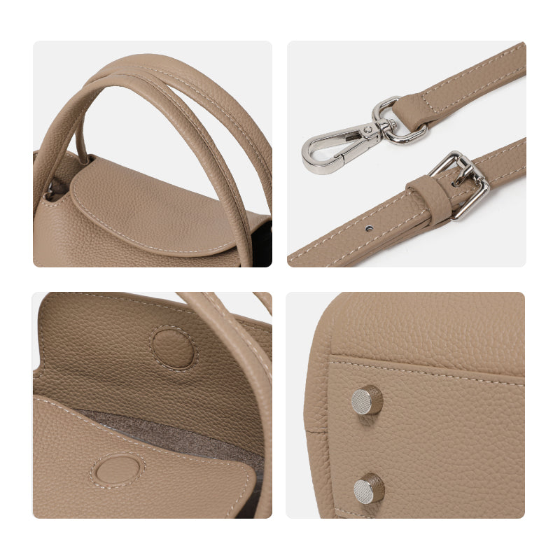 Genuine Cowhide Soft Pebbled Tote Purse,Detachable Adjustable Strap Multi Inner Pocket Elephant Grey Casual Travel Womens Structured Handbag
