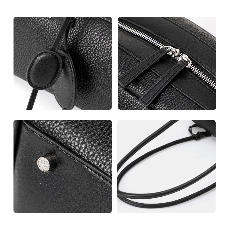 Genuine Cowhide Pebbled Leather Womens Underarm Handbag,Long Cylinder Multi Pocket Minimalist Daily Commute Street Fashion Shoulder Purse
