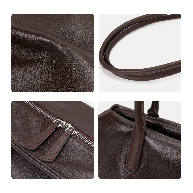 Genuine Cowhide Womens Handheld Tote,Pebbled Grain Large Capacity Shoulder Bag,Multi Compartment Daily Commute Handbag