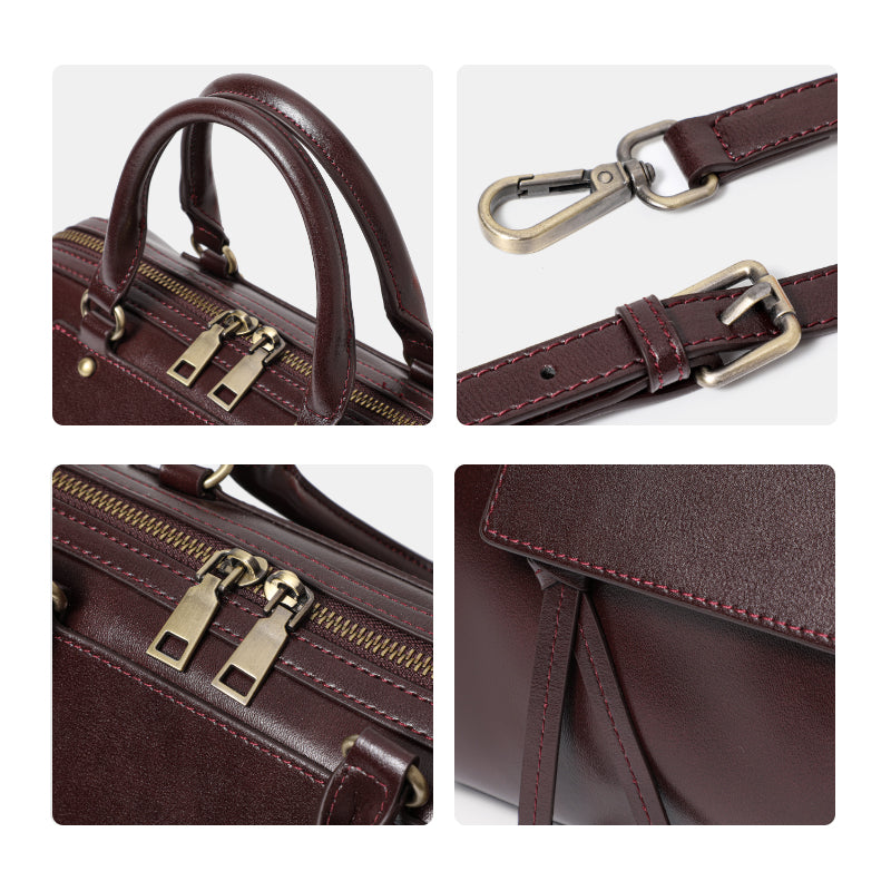 Genuine Cowhide Smooth Wax Womens Pillow Handbag,Detachable Adjustable Leather Shoulder Strap Multi Compartment Daily Crossbody Bag