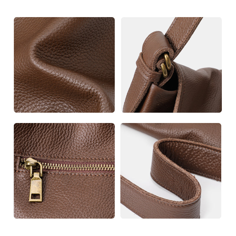 Genuine Cowhide Womens Flap Shoulder Tote,Pebbled Grain Large Capacity Hobo,Multi Compartment Crossbody Carry Bag