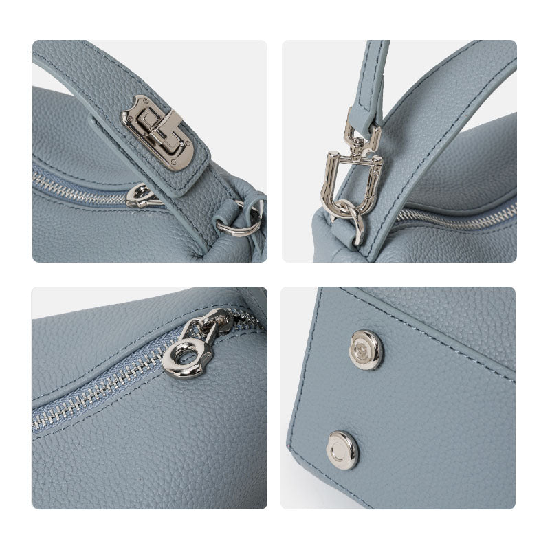 Genuine Cowhide Pebbled Mini Hobo Handbag,Detachable Adjustable Crossbody Strap Multi Compartment Womens Two Way Carry Shoulder Purse