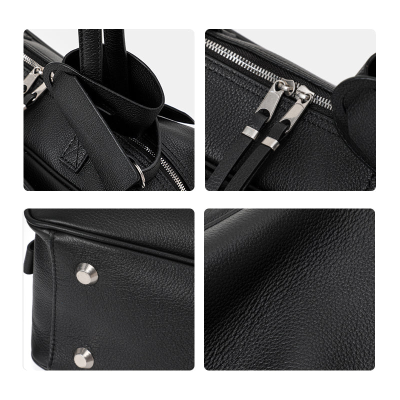 Genuine Cowhide Womens Underarm Shoulder Bag,Pebbled Grain Double Zip Pillow Purse,Multi Compartment Daily Commute Handbag