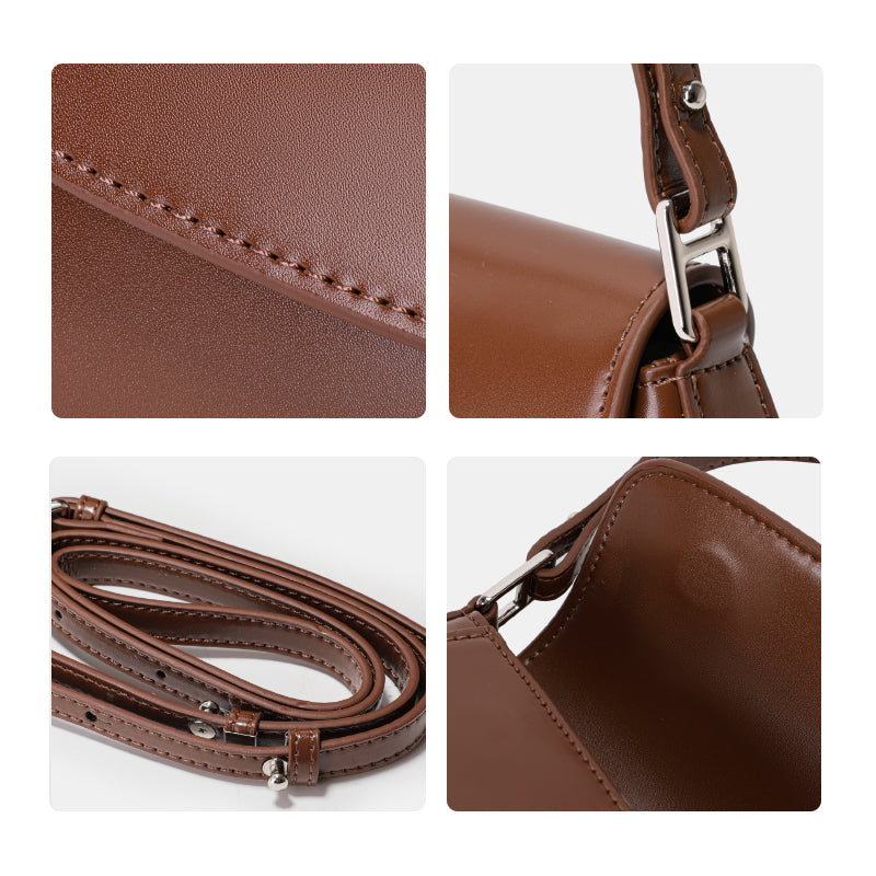 Genuine Cowhide Womens Underarm Crossbody Bag,Glossy Plain Leather Flap Long Purse,Adjustable Strap Vintage Commute Handbag