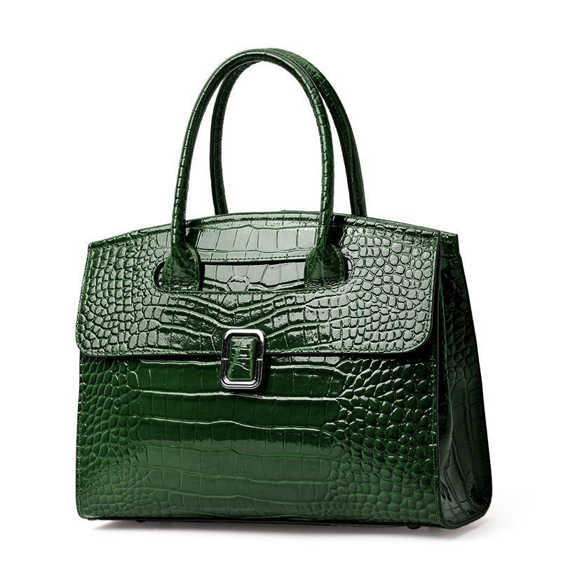 Genuine Cowhide,Glossy Crocodile Grain,Flap Tote Bag,Women Convertible Work Bag,Hand Carry,Cross Shoulder Carry,Office Commute,Business Trip