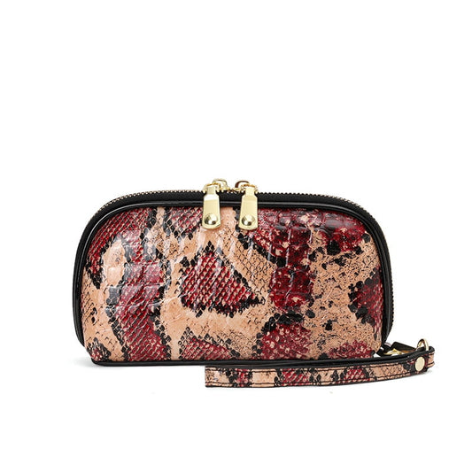 Genuine Cowhide Women Wristlet Wallet,Leopard Embossed Clutch Purse,Multi Card Slots,Detachable Wrist Strap Phone Pouch