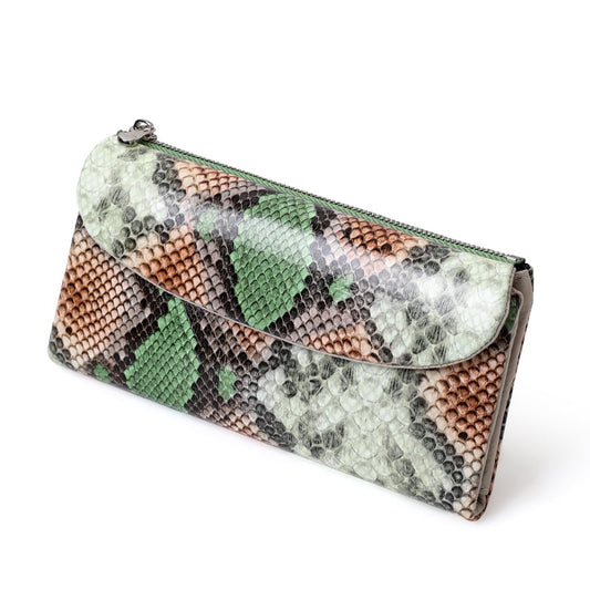Genuine Cowhide Women's Snake Print Wallet Card Holder Flip Anti-theft Coin Purse