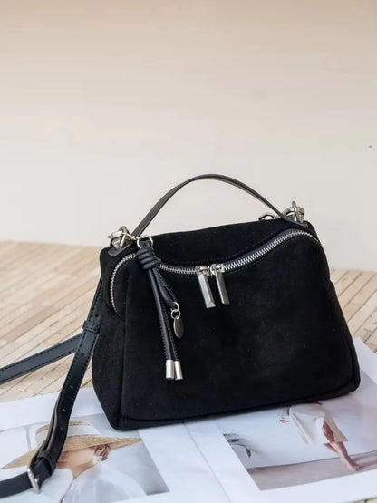 Suede Matte Leather Top Handle Crossbody Bag, Aidrani Retro Mini Handbag, Women Purse with Detachable Strap for Daily Use