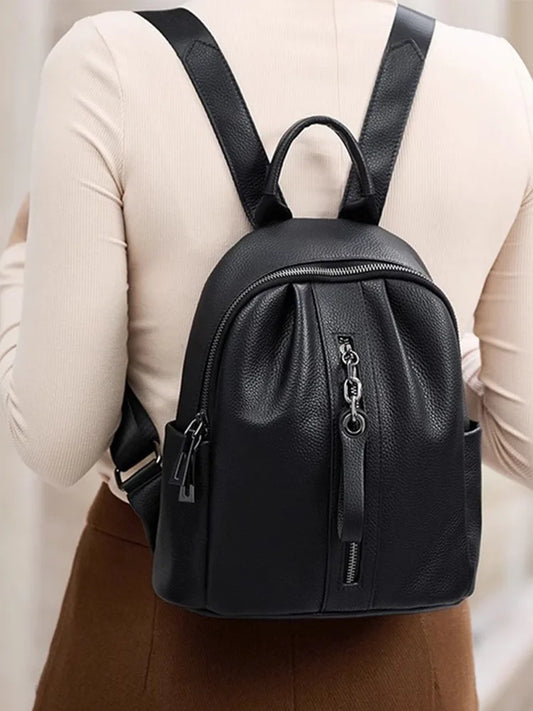 Genuine Cowhide New Women Backpack, Aidrani Fashion Leather Rucksack, Casual Shoulder Bag for Travel Work Daily Use