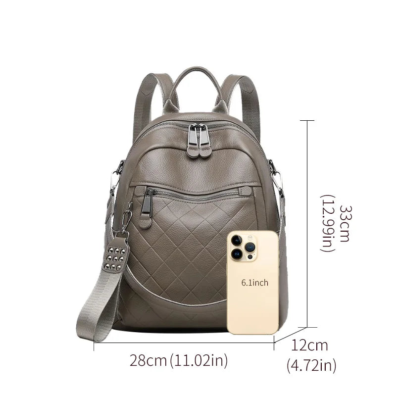Genuine Cowhide New Women Backpack, Aidrani Quilted Leather Rucksack, Casual Shoulder Bag for Travel Work Daily Use