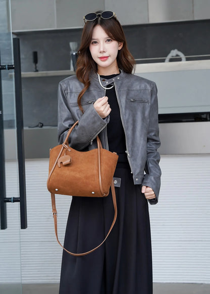 Genuine Top Layer Cowhide Suede Winged Tote Bag, Aidrani Retro Top Handle Handbag,Women Purse with Crossbody Strap for Daily Use