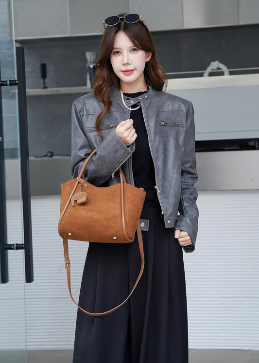 Genuine Top Layer Cowhide Suede Winged Tote Bag, Aidrani Retro Top Handle Handbag,Women Purse with Crossbody Strap for Daily Use