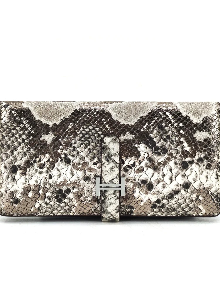Genuine Cowhide Snake Print Wallet, Long Bifold Card Holder Purse, Aidrani Women Leather Clutch for Daily Use Travel Shopping