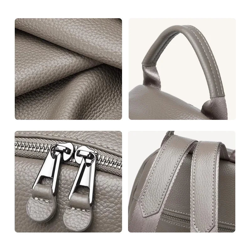 Genuine Cowhide New Women Backpack, Aidrani Fashion Leather Rucksack, Casual Shoulder Bag for Travel Work Daily Use