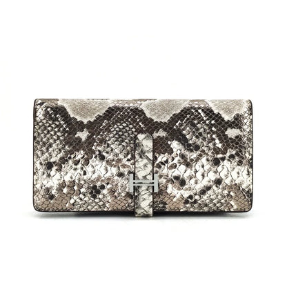 Genuine Cowhide Snake Print Wallet, Long Bifold Card Holder Purse, Aidrani Women Leather Clutch for Daily Use Travel Shopping
