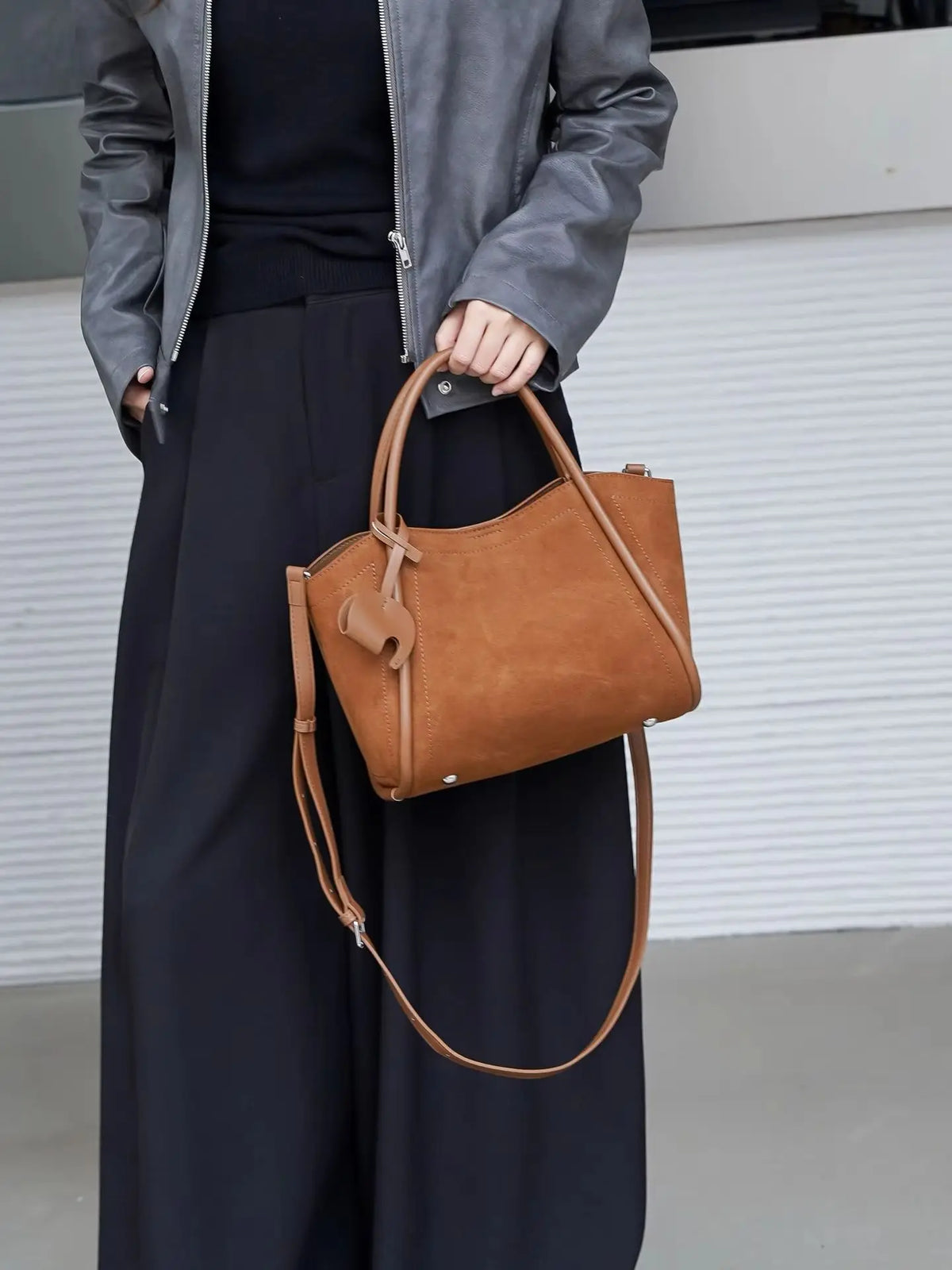Genuine Top Layer Cowhide Suede Winged Tote Bag, Aidrani Retro Top Handle Handbag,Women Purse with Crossbody Strap for Daily Use