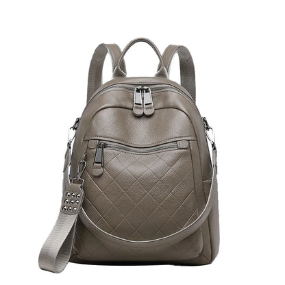 Genuine Cowhide New Women Backpack, Aidrani Quilted Leather Rucksack, Casual Shoulder Bag for Travel Work Daily Use