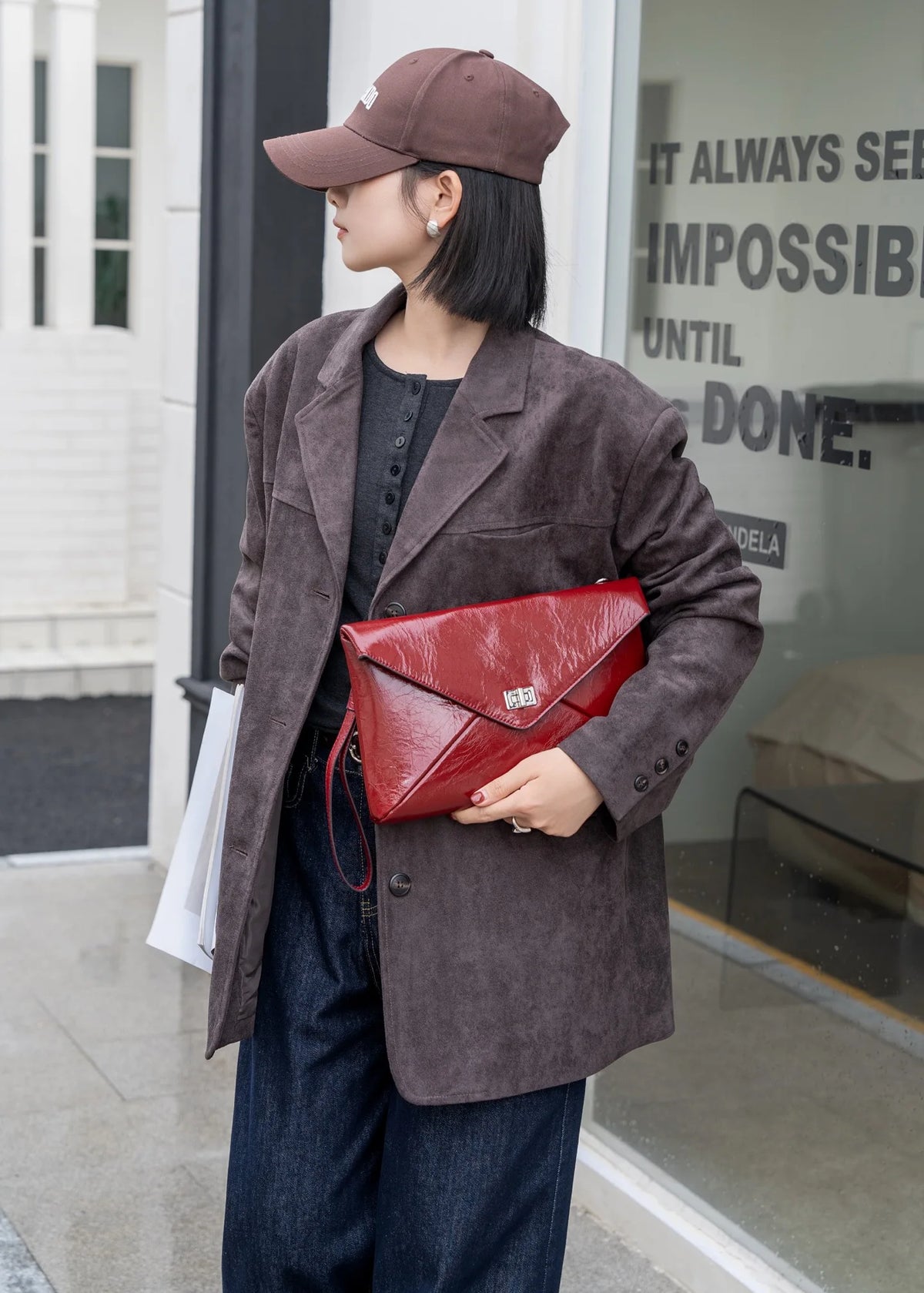 Genuine Cowhide Envelope Clutch Bag, Metal Lock Crossbody Purse,Aidrani Women Leather Handbag for Party Wedding Dinner Daily Use
