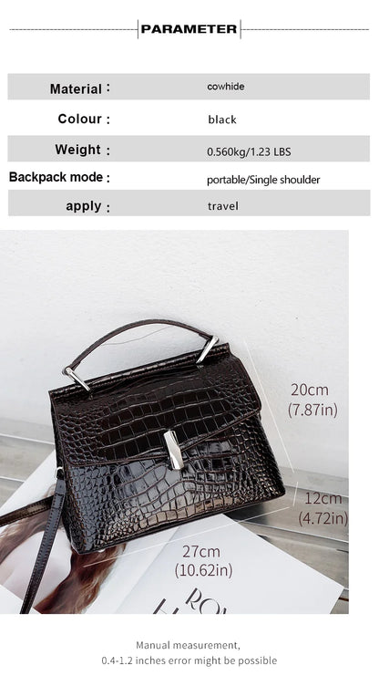 Aidrani Ladies Genuine Cowhide Flap Handbag, Croc Pattern Top Handle Bag, Detachable Strap Crossbody Purse for Work Travel Casua