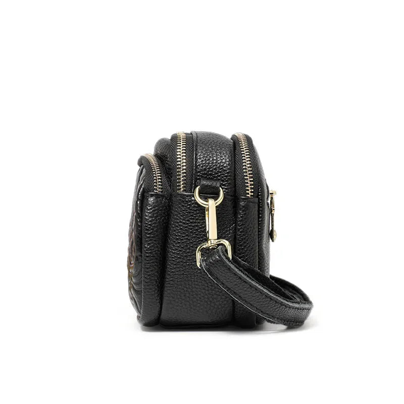 Aidrani Women's New Trendy Rose-Embossed Mom Bag - Top-Grain Leather (Genuine Leather), Double-Layer Shoulder & Crossbody Bag
