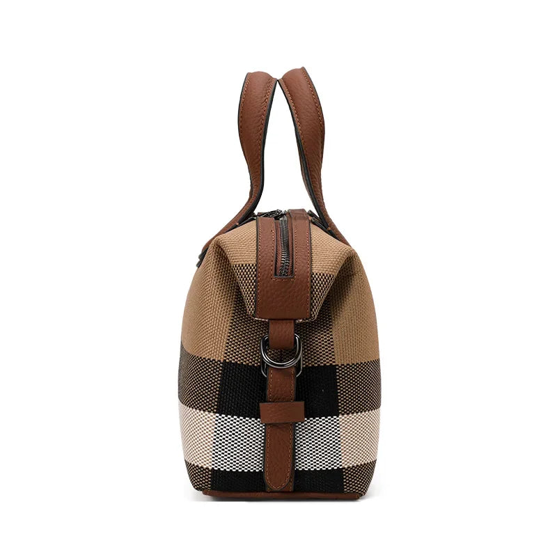 Aidrani 2026 New Checkered Ladies Handbag, Stylish Casual Large-Capacity Genuine Leather Tote Bag, Cowhide Trim Shoulder Bag