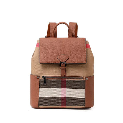 Aidrani Women's New Style Fashion Plaid Large-Capacity Casual Genuine Leather Backpack, Simple and Popular Travel Bag