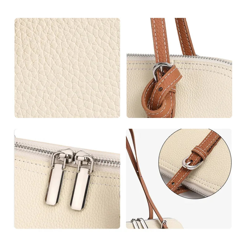 Aidrani Cowhide Retro Underarm Purse, Color Block Splicing, Adjustable Long Strap, Multi Inner Pockets, Fashion Ladies Daily