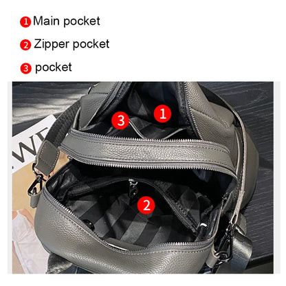 Genuine Cowhide New Casual Backpack, Aidrani Women Leather Rucksack, Fashion Shoulder Bag for Travel Work Daily Use