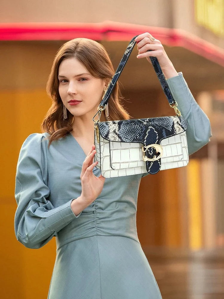 Genuine Cowhide Women Long Wallet, Snake Print Bifold Card Purse, Aidrani Leather Clutch for Daily Travel Shopping Use