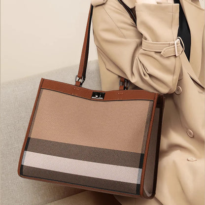 Aidrani 2026 New High-End Ladies Tote Bag, Color-Block Plaid Large-Capacity Handbag, Versatile Mommy Shoulder Bag