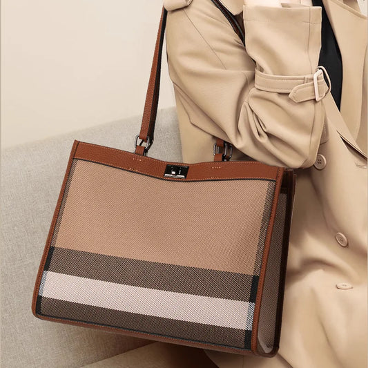 Aidrani 2026 New High-End Ladies Tote Bag, Color-Block Plaid Large-Capacity Handbag, Versatile Mommy Shoulder Bag