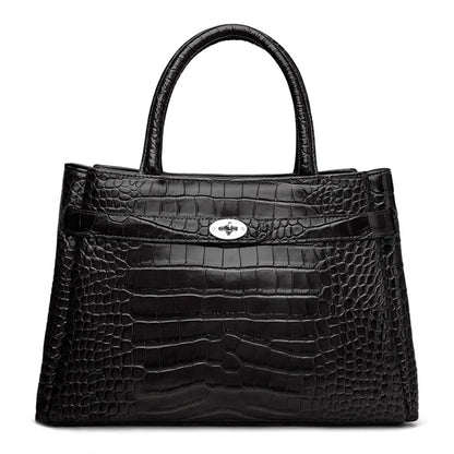 Aidrani Ladies Genuine Cowhide Tote Bag, Crocodile Print Top Handle Handbag, Removable Strap Crossbody Shoulder Purse