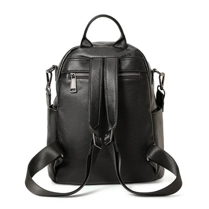 Genuine Cowhide Anti Theft Backpack Detachable Shoulder Strap Multi Pocket Ladies Leather Rucksack Daily Travel Shopping Work