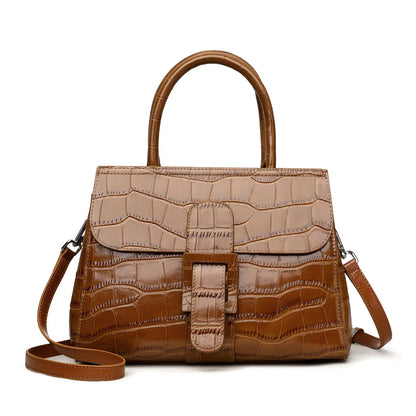 Aidrani Women Handbag, Genuine Cowhide Crocodile Pattern Top Handle Bag, Detachable Strap Crossbody Shoulder Purse, Multi Pocket