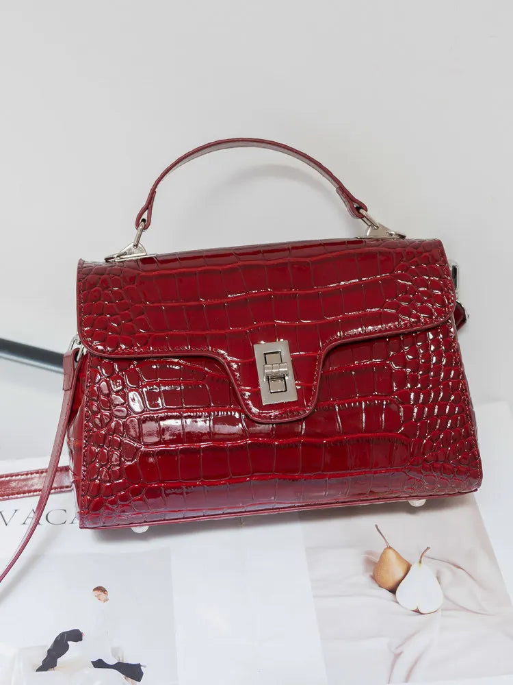Aidrani Women Crocodile Print Handbag, Genuine Cowhide Top Handle Bag, Designer Crossbody Purse for Work Party Daily Use