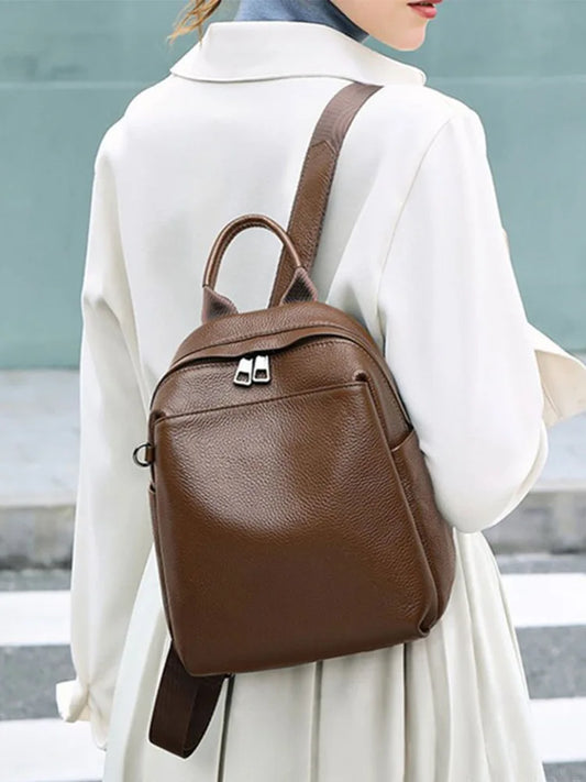 Genuine Cowhide New Casual Backpack, Aidrani Women Leather Rucksack, Fashion Shoulder Bag for Travel Work Daily Use