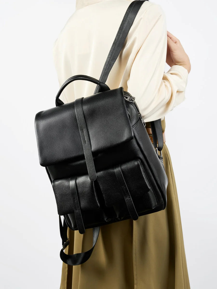 Genuine Cowhide New Women Backpack, Aidrani Fashion Leather Rucksack, Casual Shoulder Bag for Travel Work Daily Use