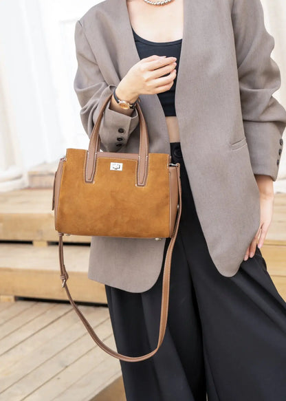 Genuine Top Layer Cowhide Suede Small Square Bag, Aidrani Retro Top Handle Handbag, Women Elegant Purse with Crossbody Strap for
