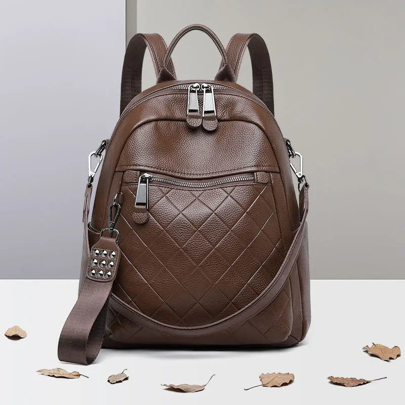Genuine Cowhide New Women Backpack, Aidrani Quilted Leather Rucksack, Casual Shoulder Bag for Travel Work Daily Use