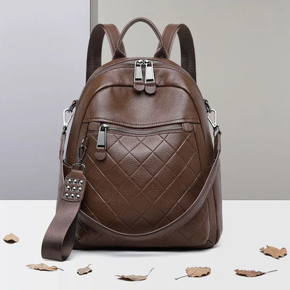 Genuine Cowhide New Women Backpack, Aidrani Quilted Leather Rucksack, Casual Shoulder Bag for Travel Work Daily Use