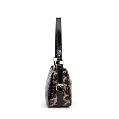 Aidrani Leopard & Croc Embossed Cowhide Women Shoulder Bag, Multi-Pocket Hobo Bag, Adjustable Strap