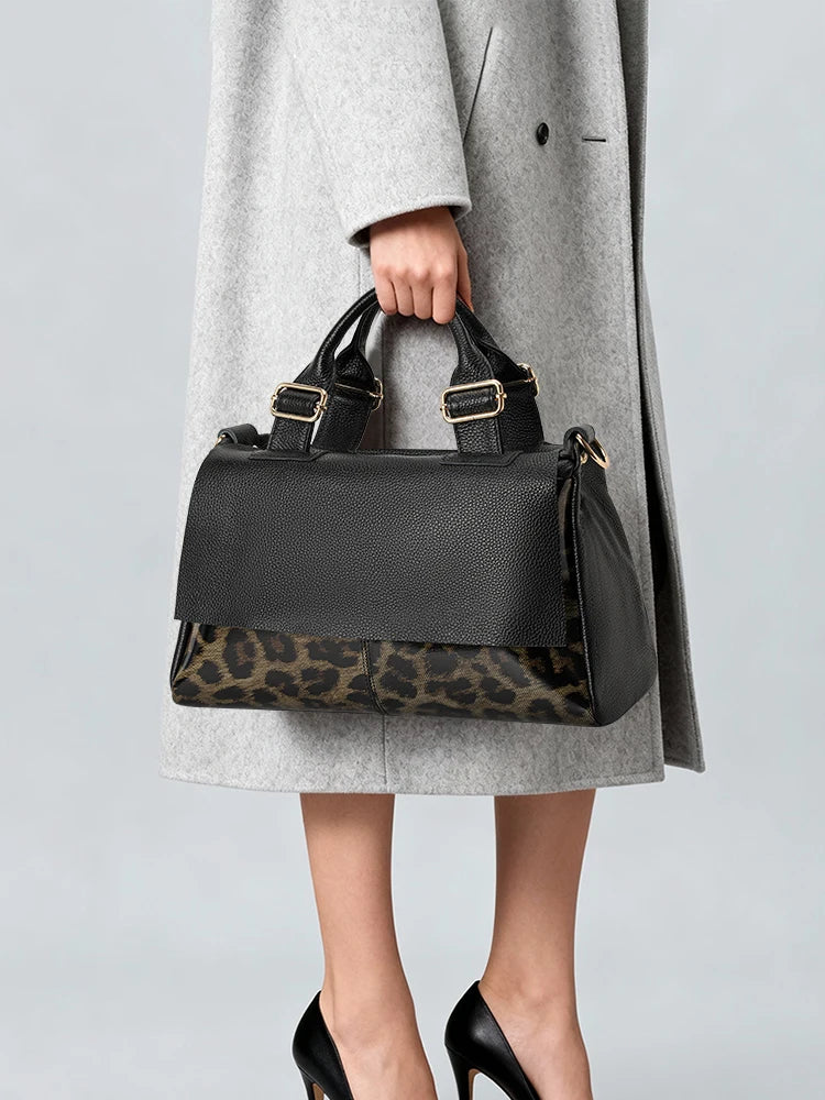 Aidrani 2026 New Arrival Genuine Leather Women's Bag, Fashion Leopard Print Crossbody Bag, Cowhide Handbag, Large Ladies Purse