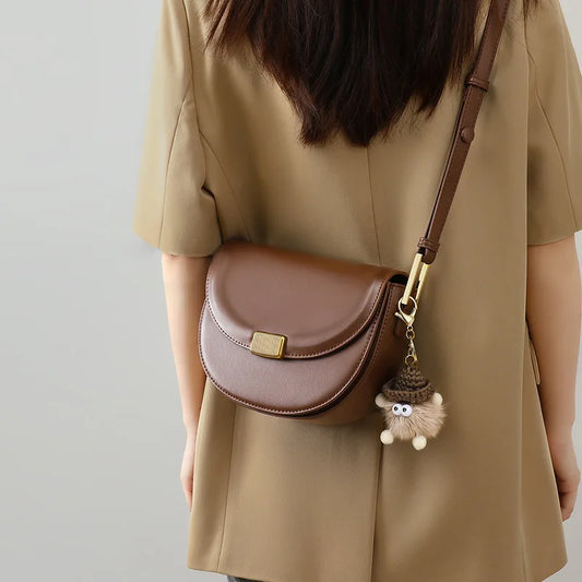 New leather women's bag versatile crossbody bag mom bag saddle bag armpit bag high-end shoulder bag
