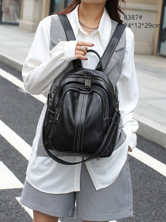 Genuine Cowhide New Women Backpack, Aidrani Fashion Leather Rucksack, Casual Shoulder Bag for Travel Work Daily Use