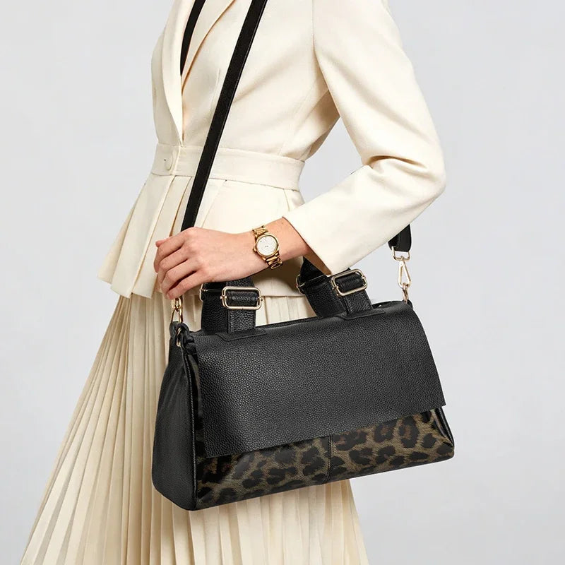 Aidrani 2026 New Arrival Genuine Leather Women's Bag, Fashion Leopard Print Crossbody Bag, Cowhide Handbag, Large Ladies Purse