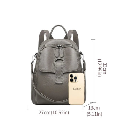 Genuine Cowhide New Women Backpack, Aidrani Fashion Leather Rucksack, Casual Shoulder Bag for Travel Work Daily Use
